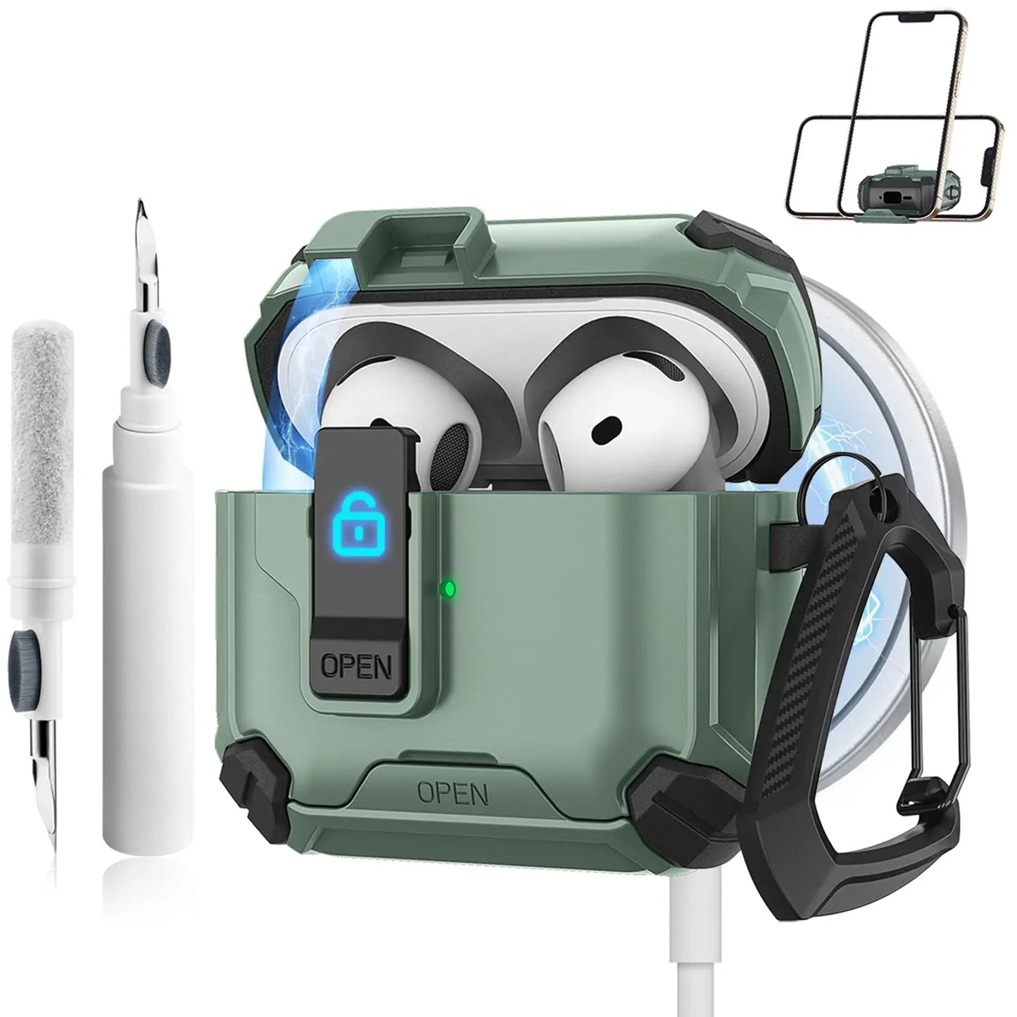 for AirPods 4 Case with Magsafe Magnetic Automatic Lock with Phone Stand Protective Cover with Cleaner kit Case for Airpods 4