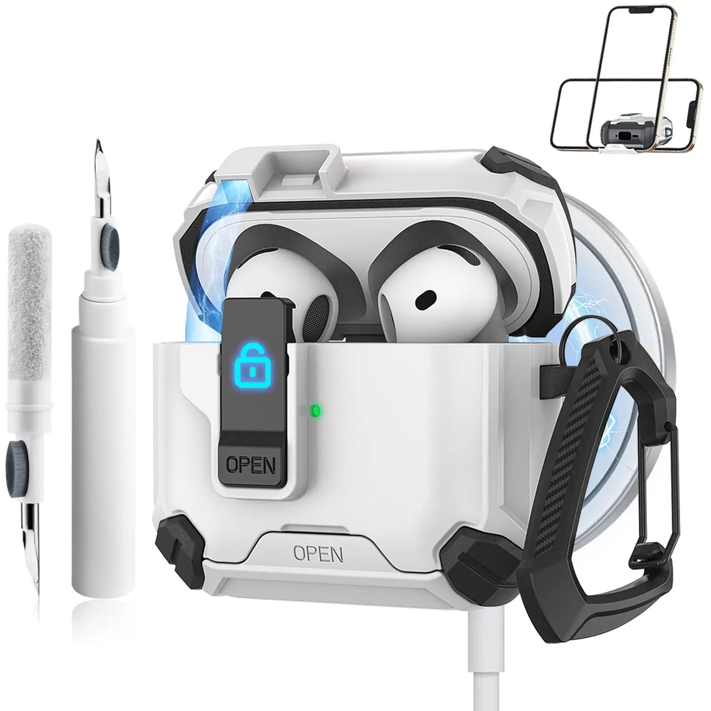 for AirPods 4 Case with Magsafe Magnetic Automatic Lock with Phone Stand Protective Cover with Cleaner kit Case for Airpods 4