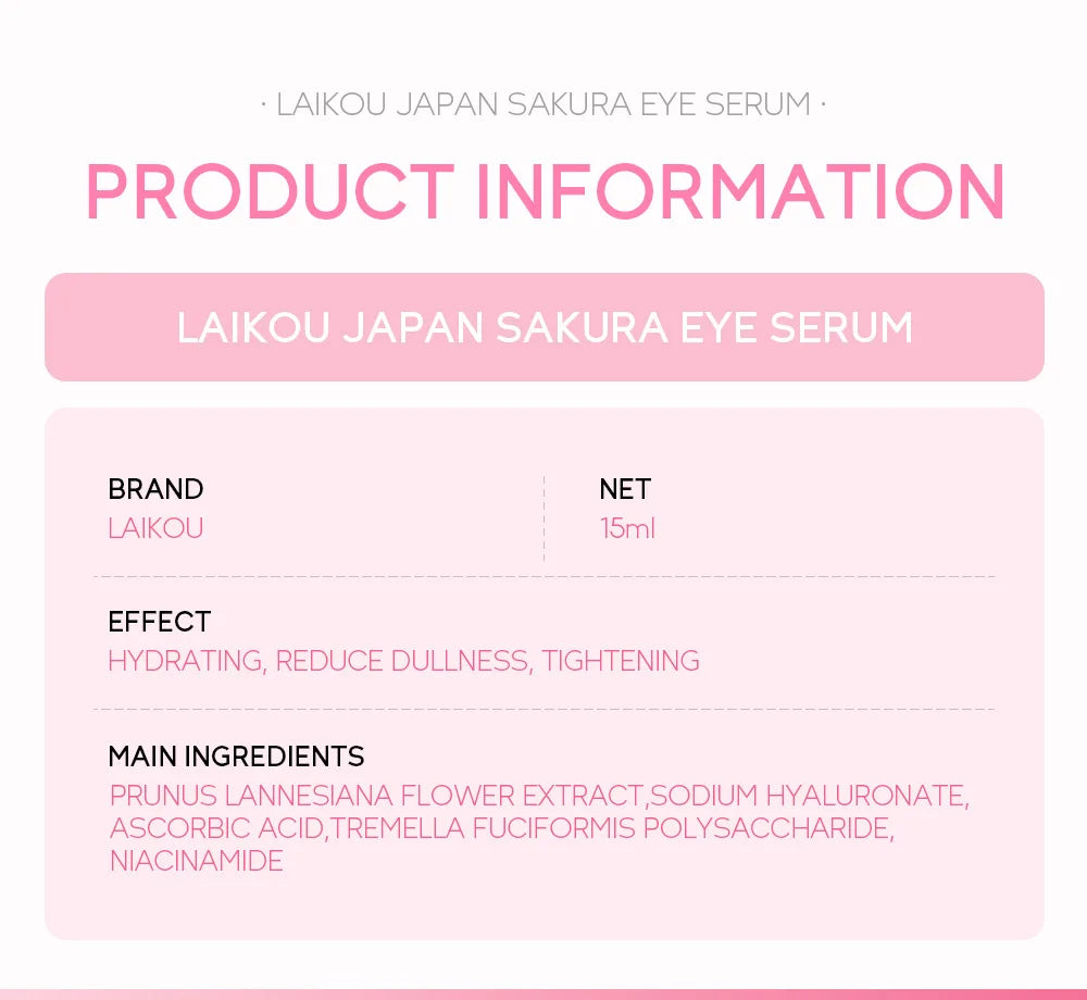 LAIKOU Sakura Eye Serum Eye Roller Massage Vitamin C Hyaluronic Acid Skin Care Eye Bags Cream Moisturizing Dark Circles 15ml
