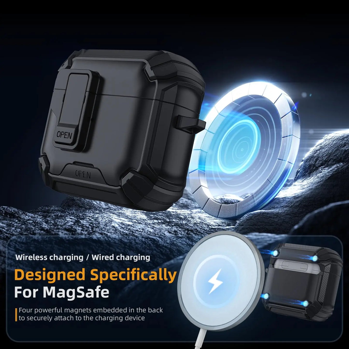 for AirPods 4 Case with Magsafe Magnetic Automatic Lock with Phone Stand Protective Cover with Cleaner kit Case for Airpods 4