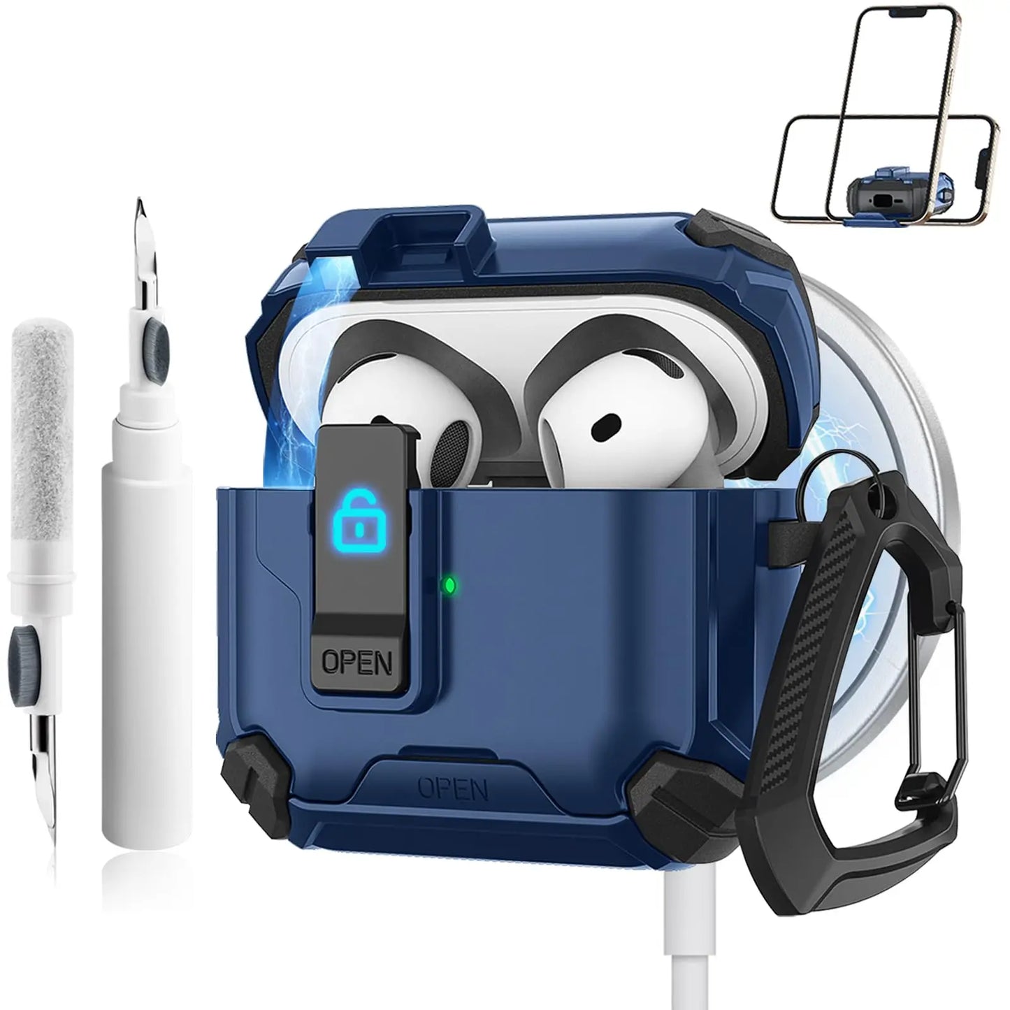 for AirPods 4 Case with Magsafe Magnetic Automatic Lock with Phone Stand Protective Cover with Cleaner kit Case for Airpods 4
