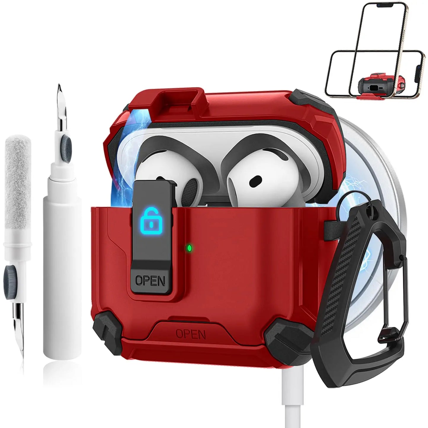 for AirPods 4 Case with Magsafe Magnetic Automatic Lock with Phone Stand Protective Cover with Cleaner kit Case for Airpods 4