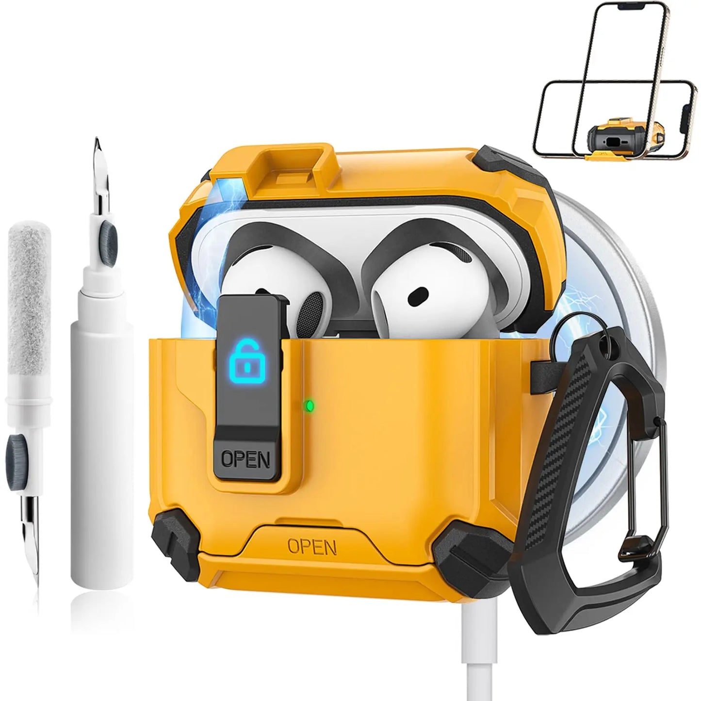 for AirPods 4 Case with Magsafe Magnetic Automatic Lock with Phone Stand Protective Cover with Cleaner kit Case for Airpods 4