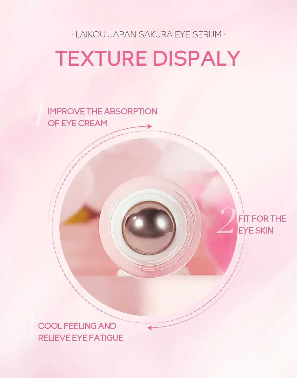 LAIKOU Sakura Eye Serum Eye Roller Massage Vitamin C Hyaluronic Acid Skin Care Eye Bags Cream Moisturizing Dark Circles 15ml