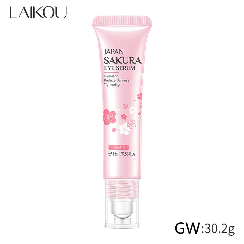 LAIKOU Sakura Eye Serum Eye Roller Massage Vitamin C Hyaluronic Acid Skin Care Eye Bags Cream Moisturizing Dark Circles 15ml