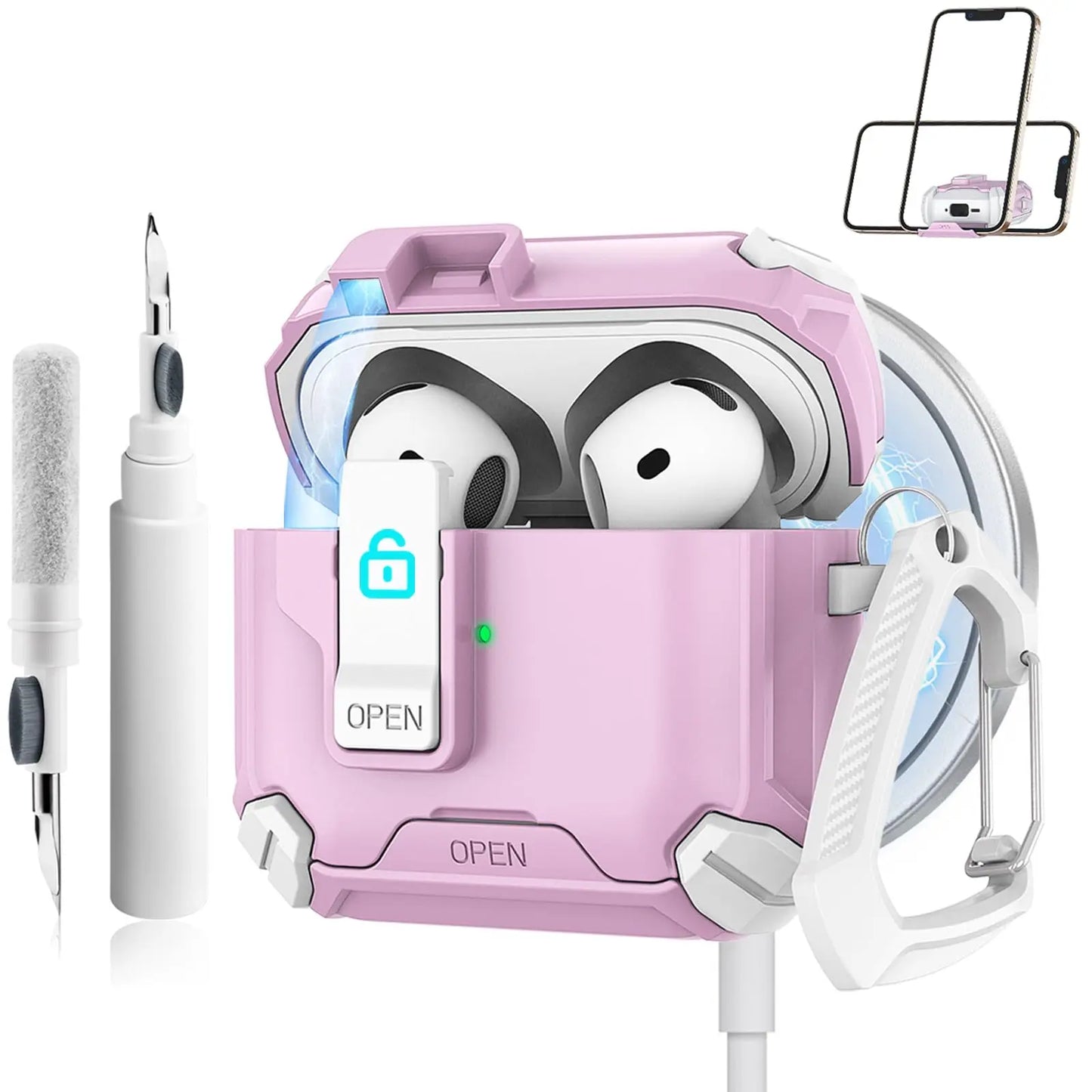 for AirPods 4 Case with Magsafe Magnetic Automatic Lock with Phone Stand Protective Cover with Cleaner kit Case for Airpods 4