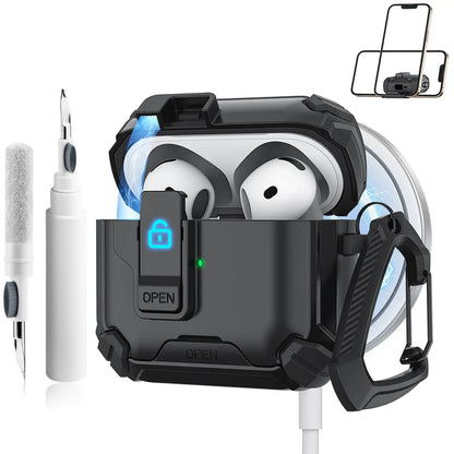 for AirPods 4 Case with Magsafe Magnetic Automatic Lock with Phone Stand Protective Cover with Cleaner kit Case for Airpods 4