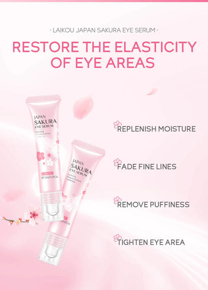 LAIKOU Sakura Eye Serum Eye Roller Massage Vitamin C Hyaluronic Acid Skin Care Eye Bags Cream Moisturizing Dark Circles 15ml