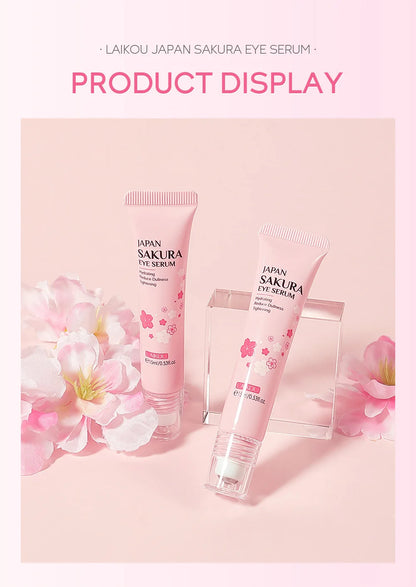 LAIKOU Sakura Eye Serum Eye Roller Massage Vitamin C Hyaluronic Acid Skin Care Eye Bags Cream Moisturizing Dark Circles 15ml