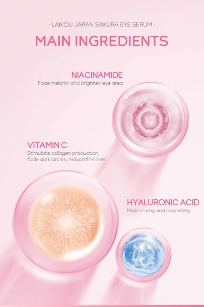 LAIKOU Sakura Eye Serum Eye Roller Massage Vitamin C Hyaluronic Acid Skin Care Eye Bags Cream Moisturizing Dark Circles 15ml