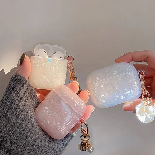 Dreamy Pearl Shell Soft Case For AirPods 4 3 2 1 Pro 2 2nd Cover Funda Wireless Headphone Coque Accessories Box With Keychain