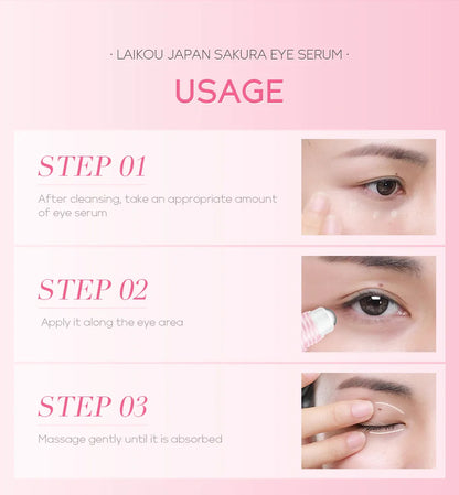 LAIKOU Sakura Eye Serum Eye Roller Massage Vitamin C Hyaluronic Acid Skin Care Eye Bags Cream Moisturizing Dark Circles 15ml