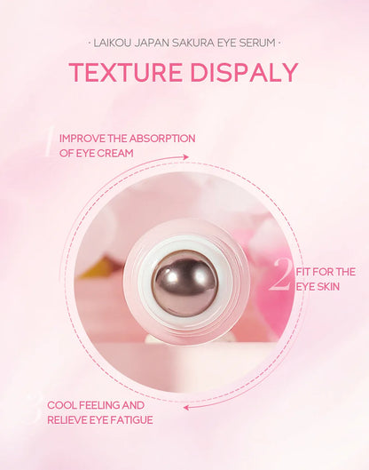 LAIKOU Sakura Eye Serum Eye Roller Massage Vitamin C Hyaluronic Acid Skin Care Eye Bags Cream Moisturizing Dark Circles 15ml