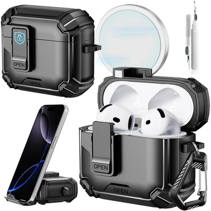 for AirPods 4 Case with Magsafe Magnetic Automatic Lock with Phone Stand Protective Cover with Cleaner kit Case for Airpods 4