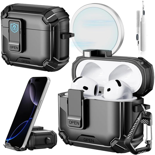 for AirPods 4 Case with Magsafe Magnetic Automatic Lock with Phone Stand Protective Cover with Cleaner kit Case for Airpods 4