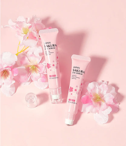 LAIKOU Sakura Eye Serum Eye Roller Massage Vitamin C Hyaluronic Acid Skin Care Eye Bags Cream Moisturizing Dark Circles 15ml